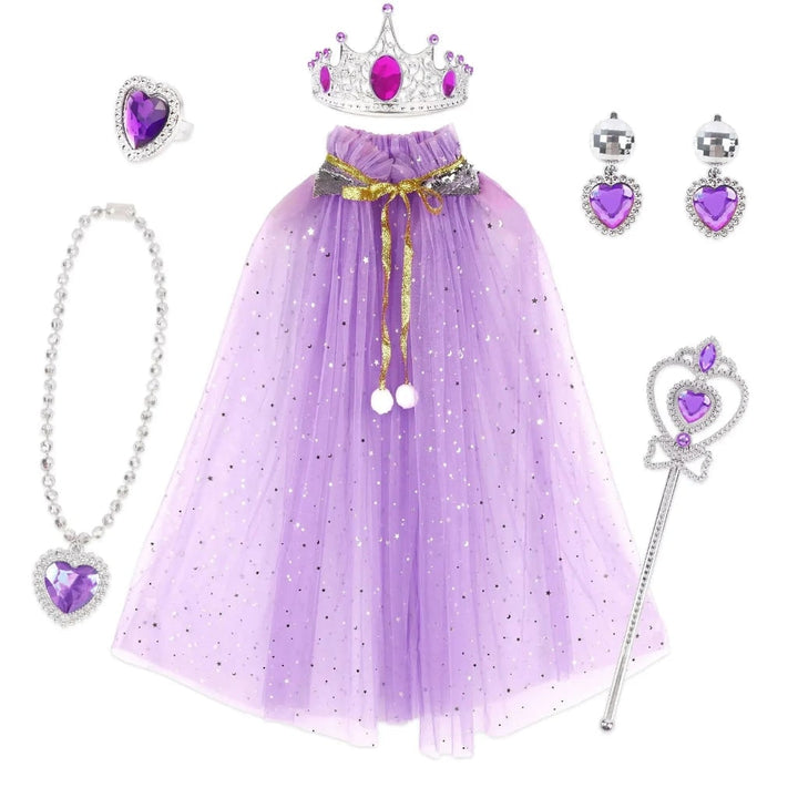 Prinsessenjurk verkleedkleding voor meisjes Halloween voor kinderen met cape, tiara en accessoires, set