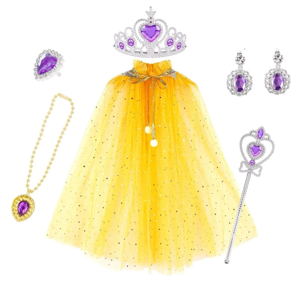 Prinsessenjurk verkleedkleding voor meisjes Halloween voor kinderen met cape, tiara en accessoires, set