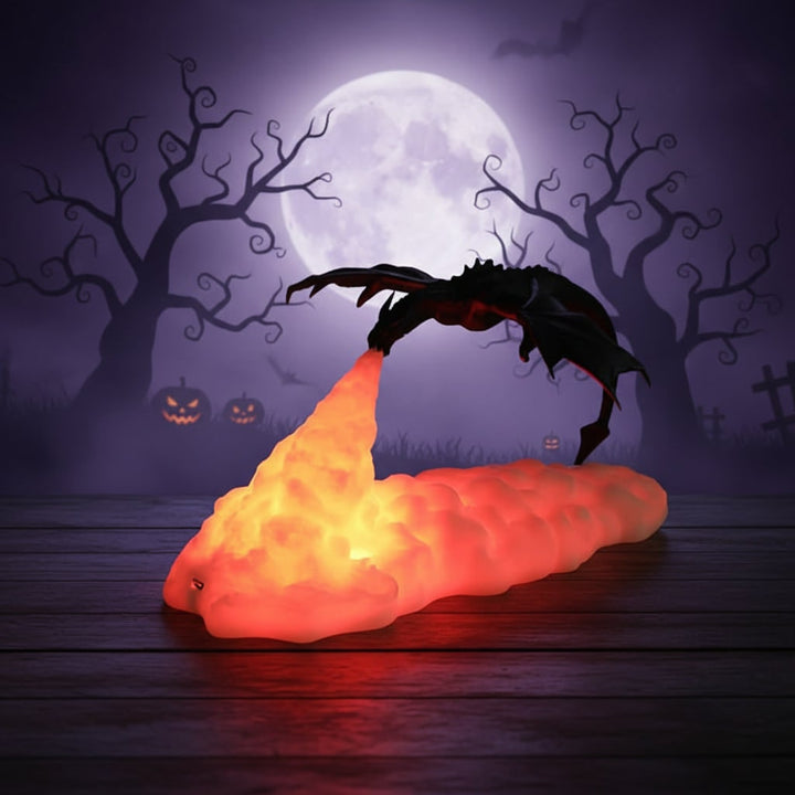Halloween 3D-geprinte draak nachtlampje met USB-oplaadbare led-vuurgloed