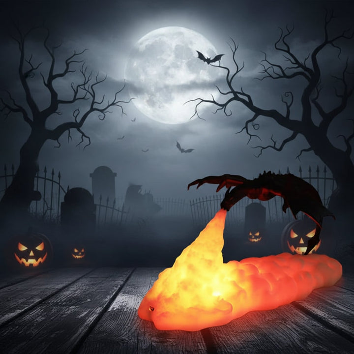 Halloween 3D-geprinte draak nachtlampje met USB-oplaadbare led-vuurgloed