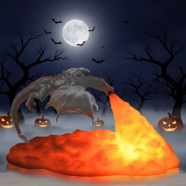 Halloween 3D-geprinte draak nachtlampje met USB-oplaadbare led-vuurgloed