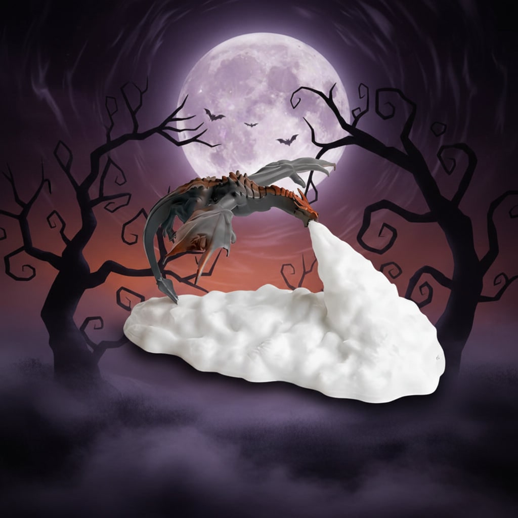 Halloween 3D-geprinte draak nachtlampje met USB-oplaadbare led-vuurgloed