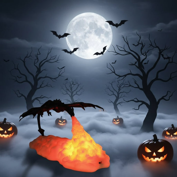 Halloween 3D-geprinte draak nachtlampje met USB-oplaadbare led-vuurgloed