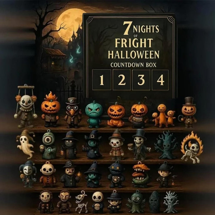 Halloween-adventskalender aftelldecoratie met spookachtige miniatuurfiguurtjes