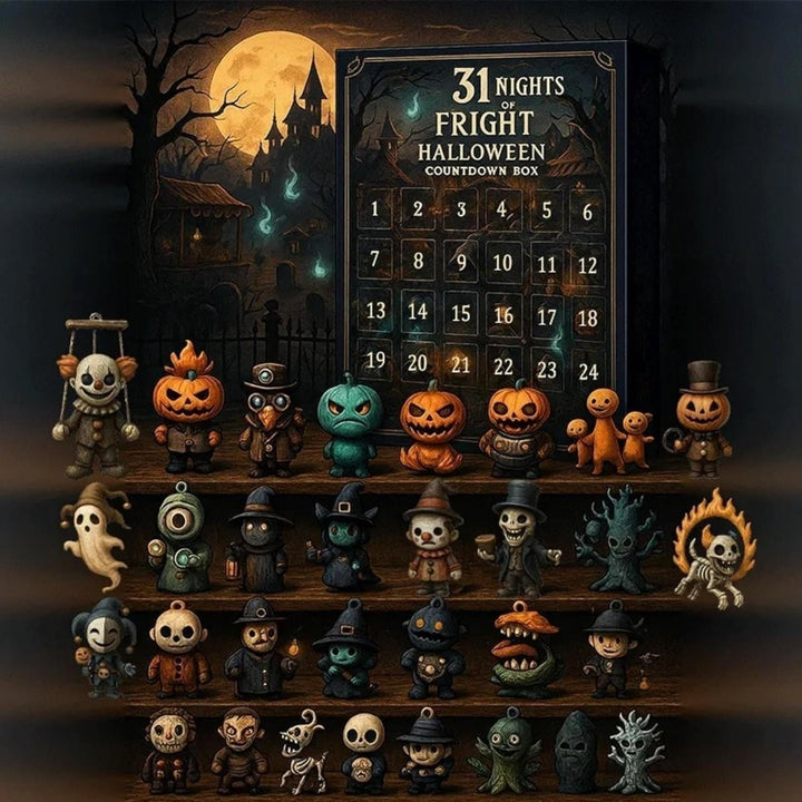 Halloween-adventskalender aftelldecoratie met spookachtige miniatuurfiguurtjes