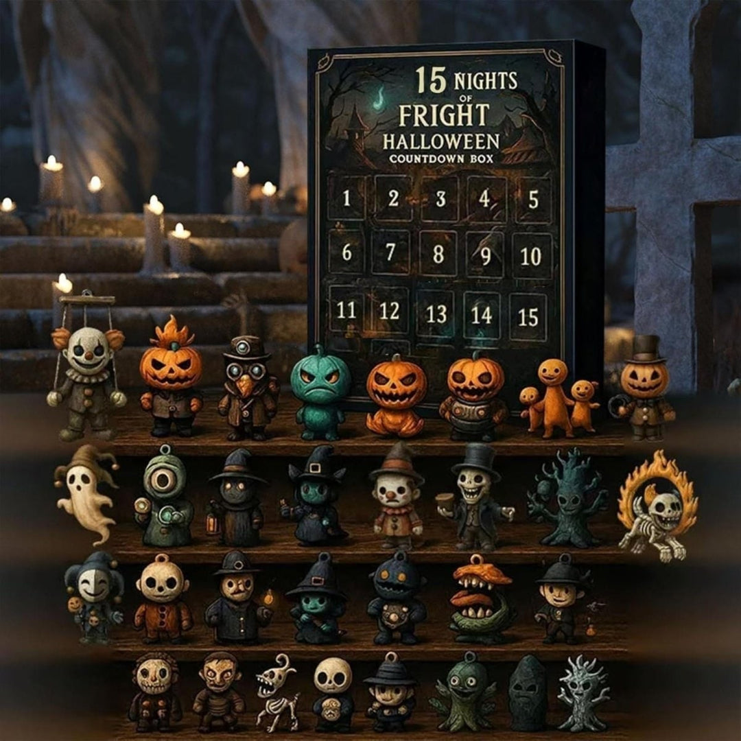 Halloween-adventskalender aftelldecoratie met spookachtige miniatuurfiguurtjes