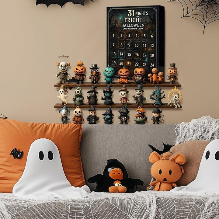 Halloween-adventskalender aftelldecoratie met spookachtige miniatuurfiguurtjes