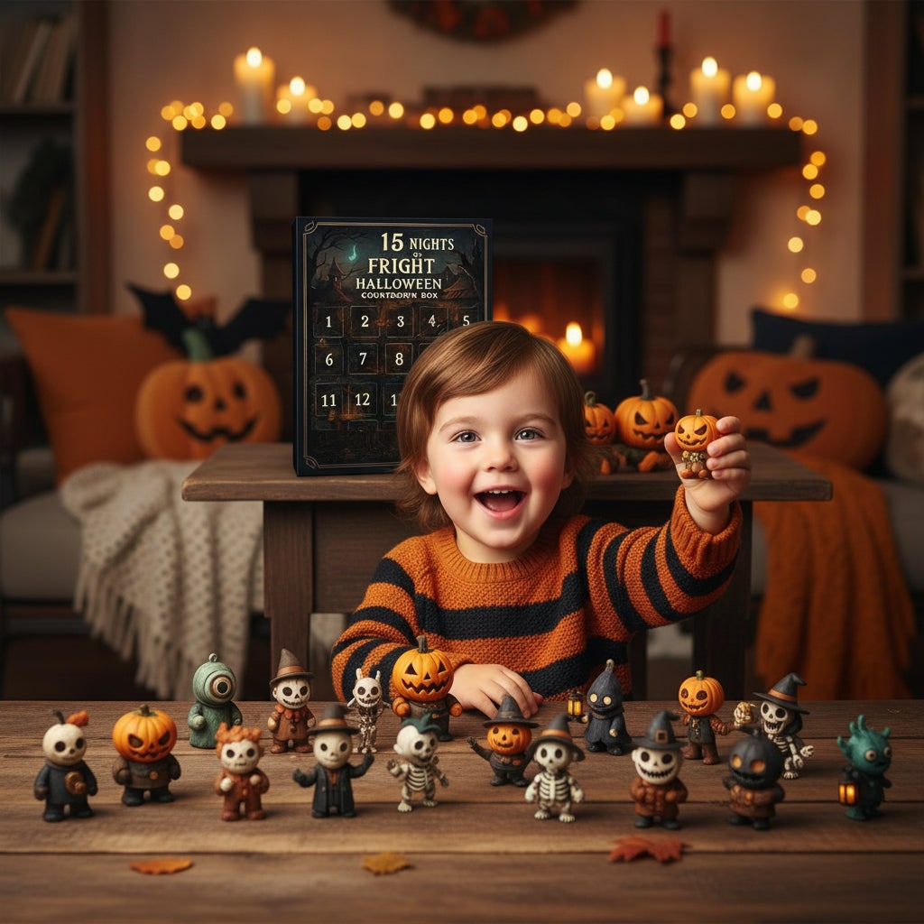 Halloween adventskalender aftelling met speelgoedfiguurtjes voor gezinsdecoratie