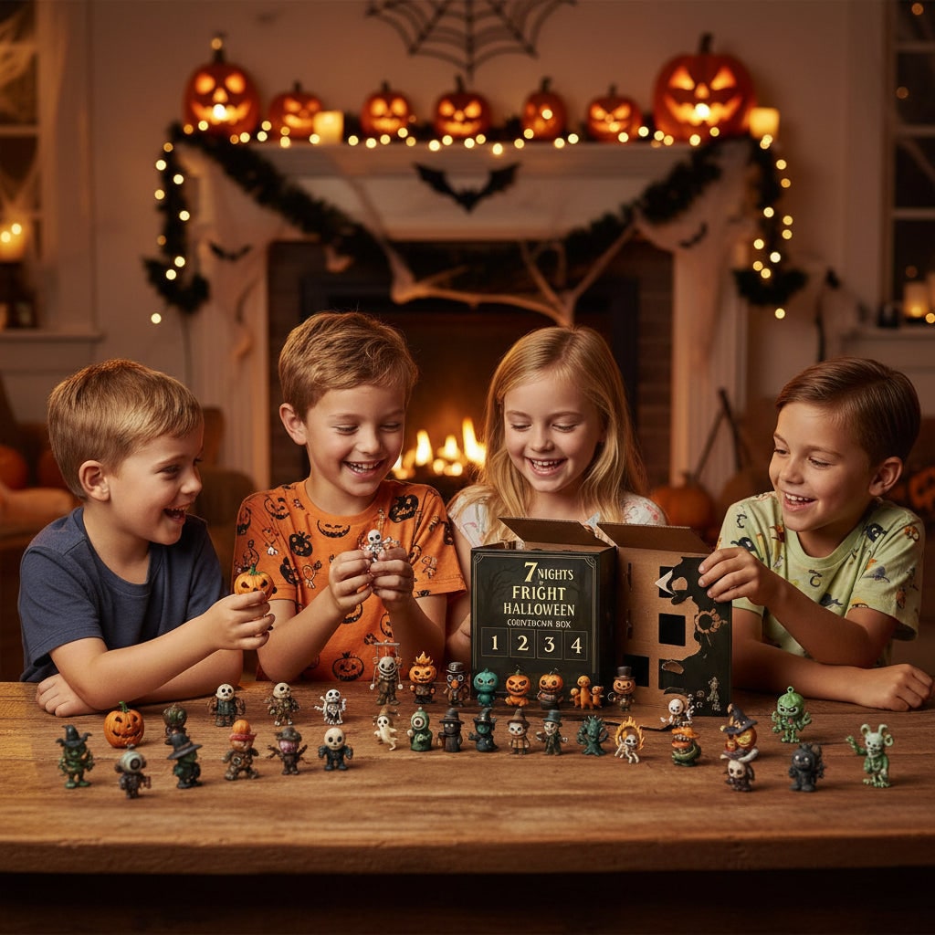 Halloween adventskalender aftelling met speelgoedfiguurtjes voor gezinsdecoratie