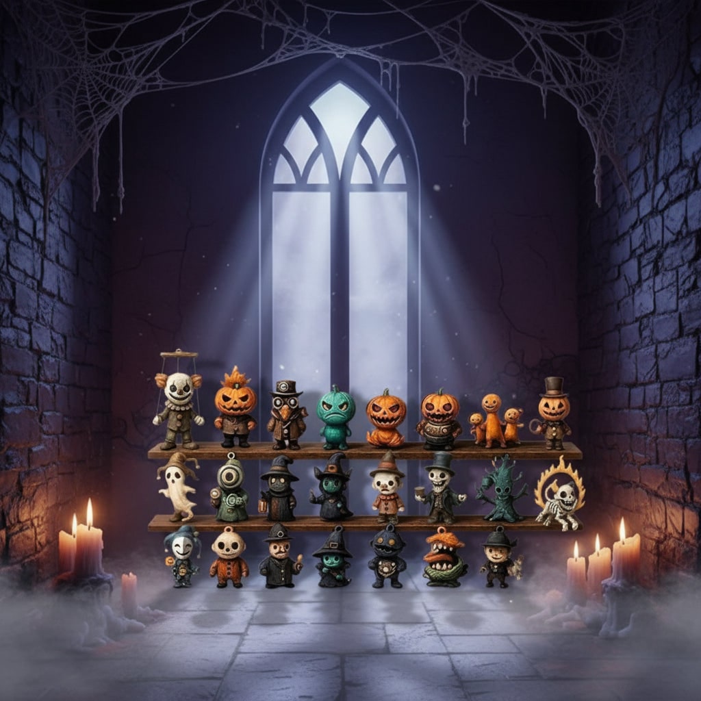 Halloween adventskalender aftelling met speelgoedfiguurtjes voor gezinsdecoratie