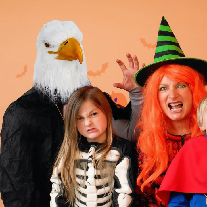 Halloween dierenhoofdmasker met zeearend-ontwerp wit imitatiebont en gele snavel voor feestkostuum