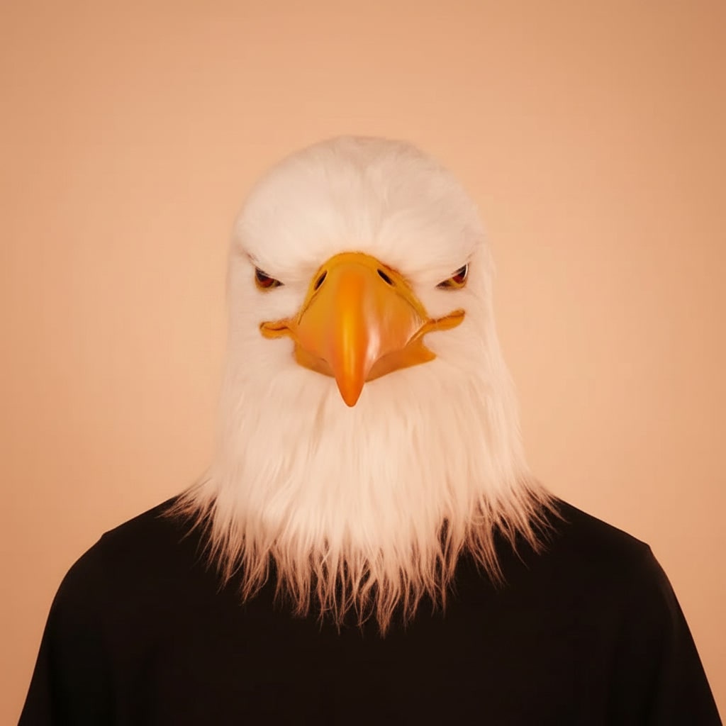 Halloween dierenhoofdmasker met zeearend-ontwerp wit imitatiebont en gele snavel voor feestkostuum