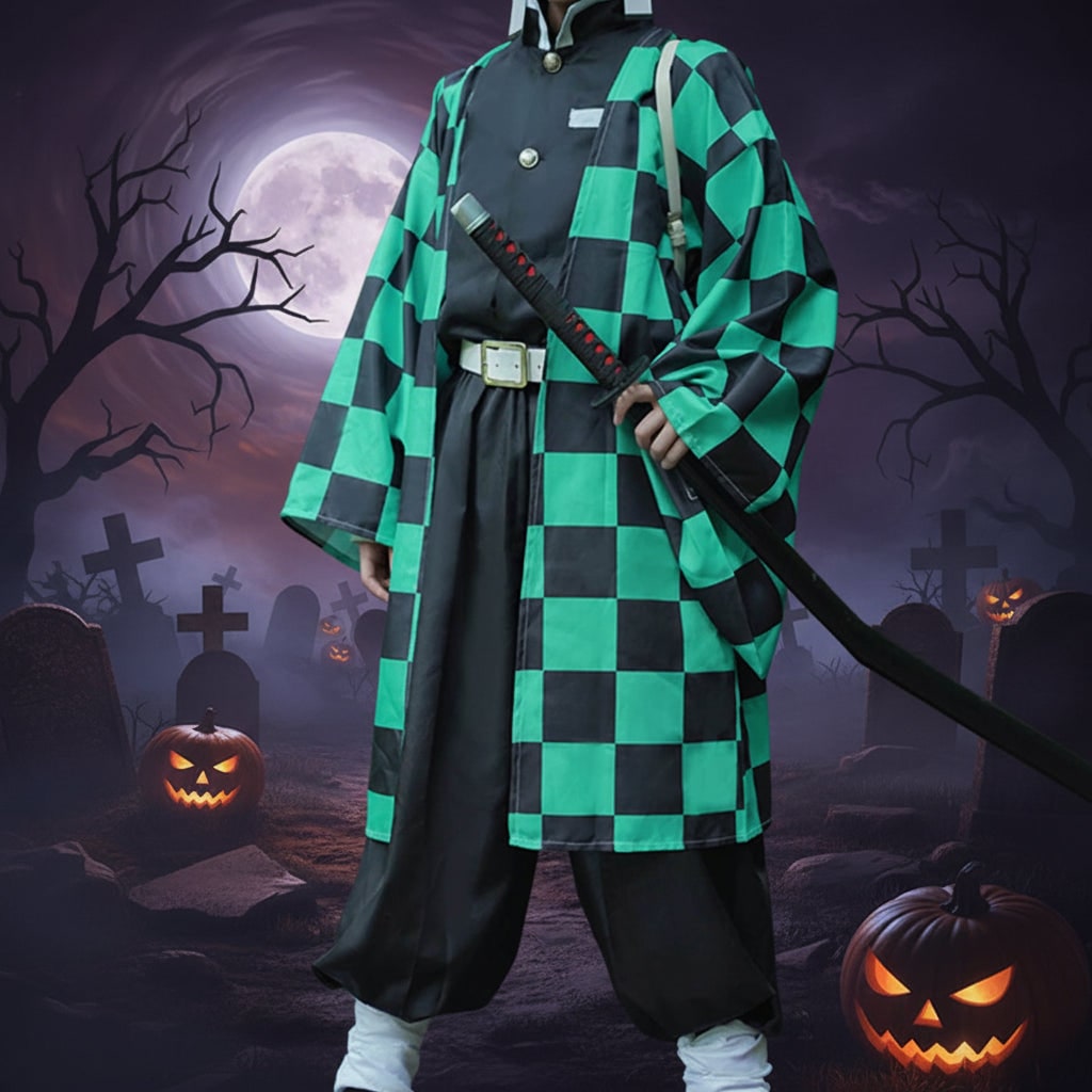 Halloween anime cosplaykostuum en outfits met geruite haori-jas en personage