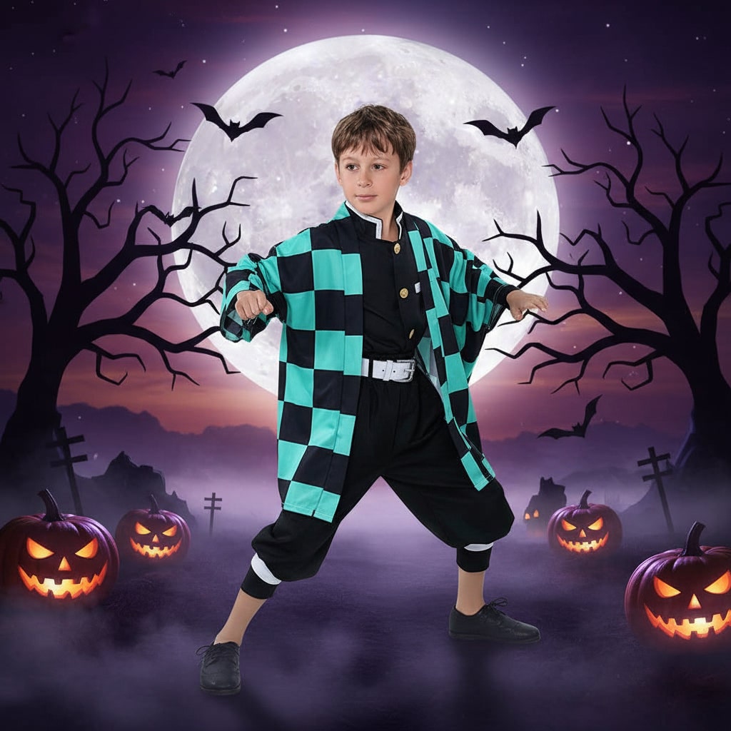 Halloween anime cosplaykostuum en outfits met geruite haori-jas en personage