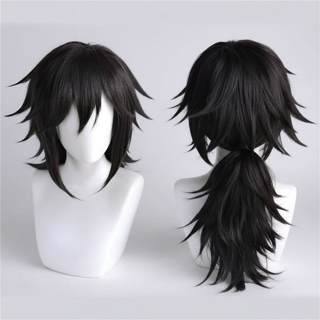 Halloween-anime-cosplaykostuum met personage-haorijas, oplichtend en met stekelpruik