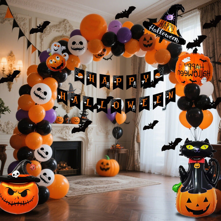 Halloween ballonnenboog set met folieslinger en tape decoratie voor feest, herbruikbaar