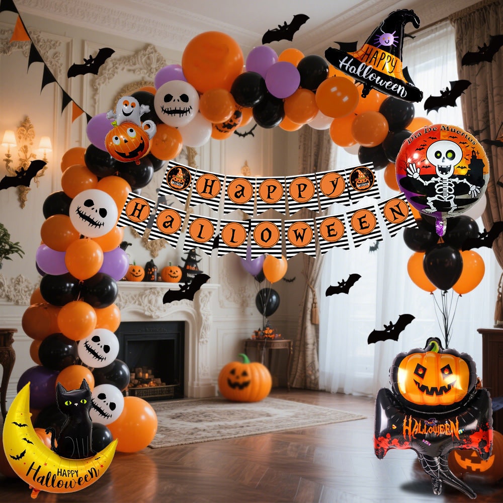 Halloween ballonnenboog set met folieslinger en tape decoratie voor feest, herbruikbaar