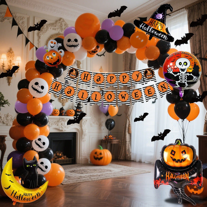 Halloween ballonnenboog set met folieslinger en tape decoratie voor feest, herbruikbaar