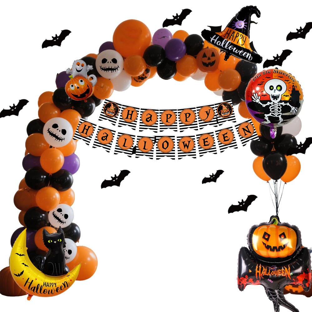 Halloween ballonnenboog set met folieslinger en tape decoratie voor feest, herbruikbaar