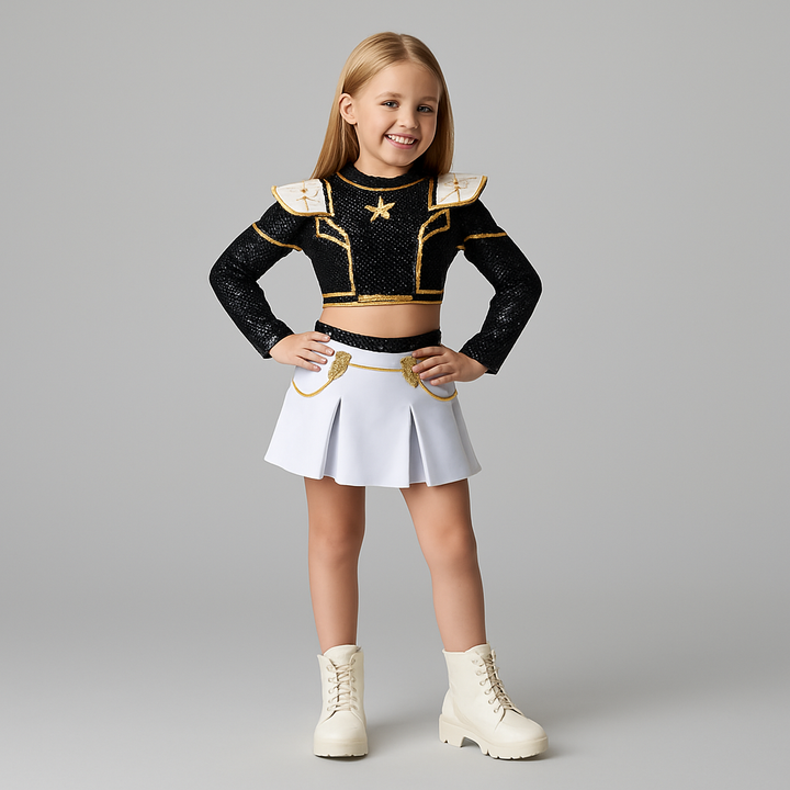 Halloween cosplay cheerleaderkostuum en outfit, tweedelige set met cropped top en plissérok