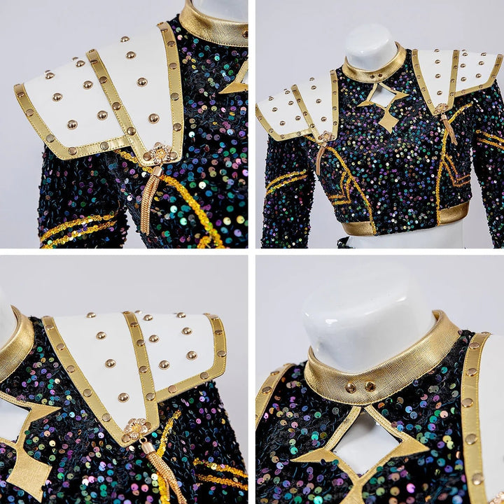 Halloween cosplay cheerleaderkostuum en outfit, tweedelige set met cropped top en plissérok