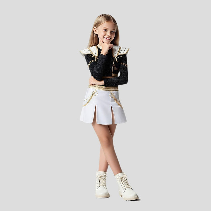 Halloween cosplay cheerleaderkostuum en outfit, tweedelige set met cropped top en plissérok