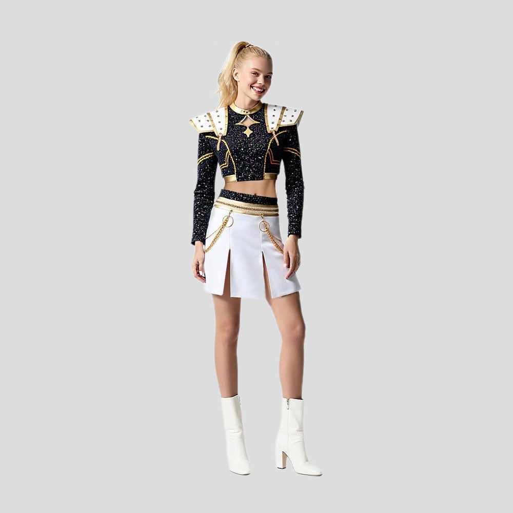 Halloween cosplay cheerleaderkostuum en outfit, tweedelige set met cropped top en plissérok