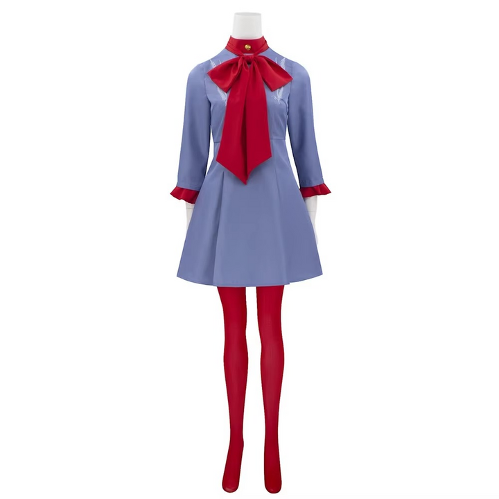 Halloween cosplaykostuum, anime-jurk met rode strik en panty voor feesten en evenementen