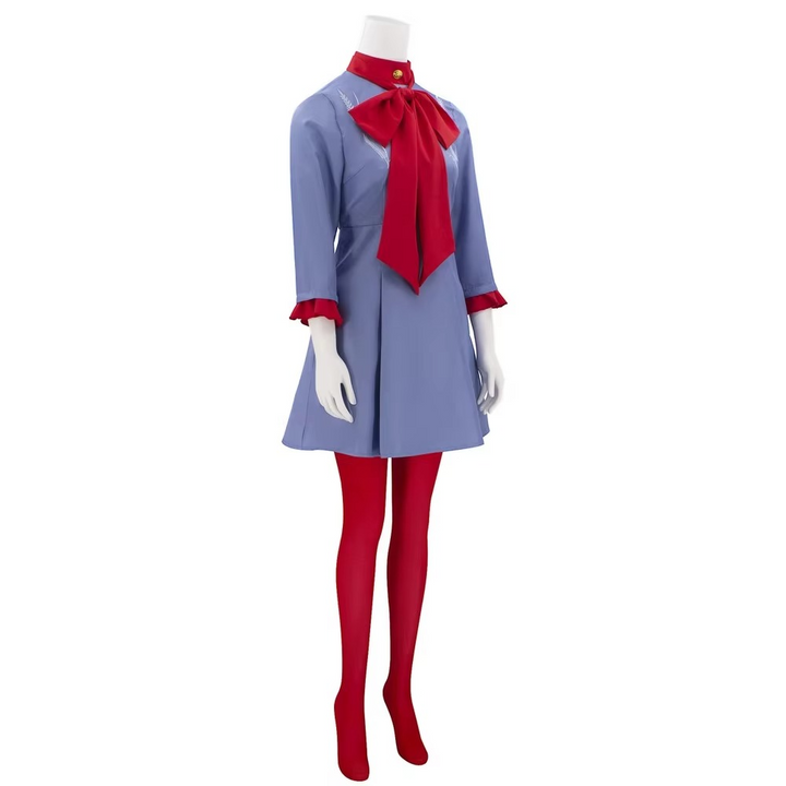 Halloween cosplaykostuum, anime-jurk met rode strik en panty voor feesten en evenementen