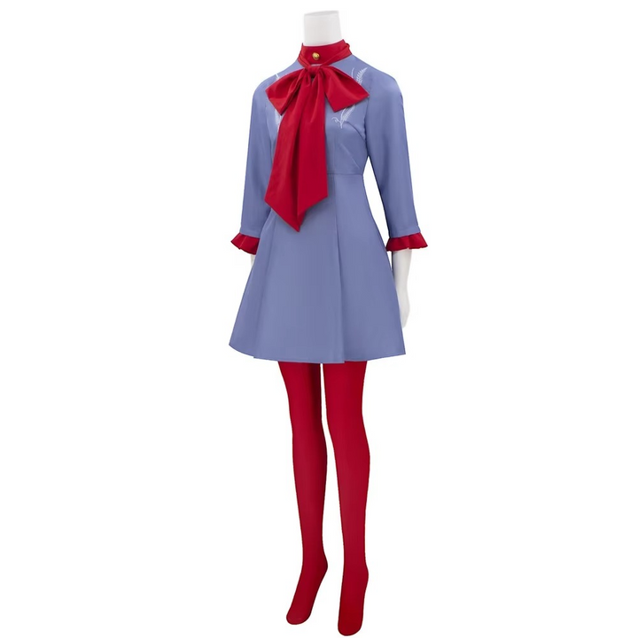 Halloween cosplaykostuum, anime-jurk met rode strik en panty voor feesten en evenementen