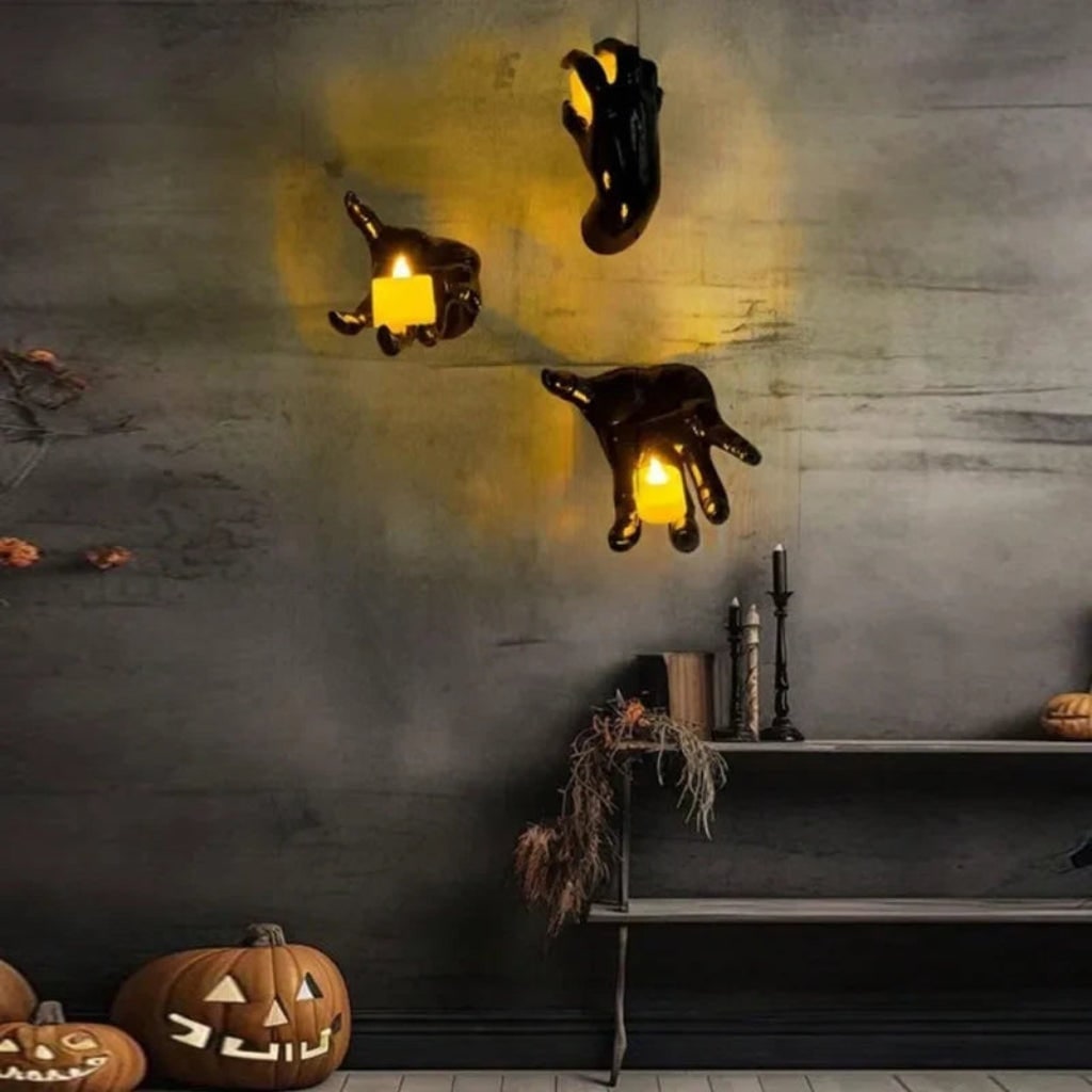 Halloween griezelige hand wandkandelaar en kandelaarstandaard voor gothic decoratie