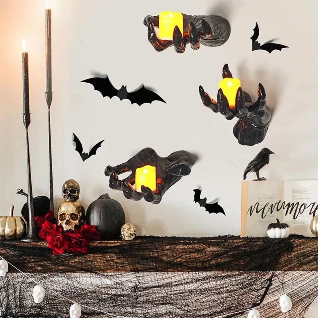 Halloween griezelige hand wandkandelaar en kandelaarstandaard voor gothic decoratie