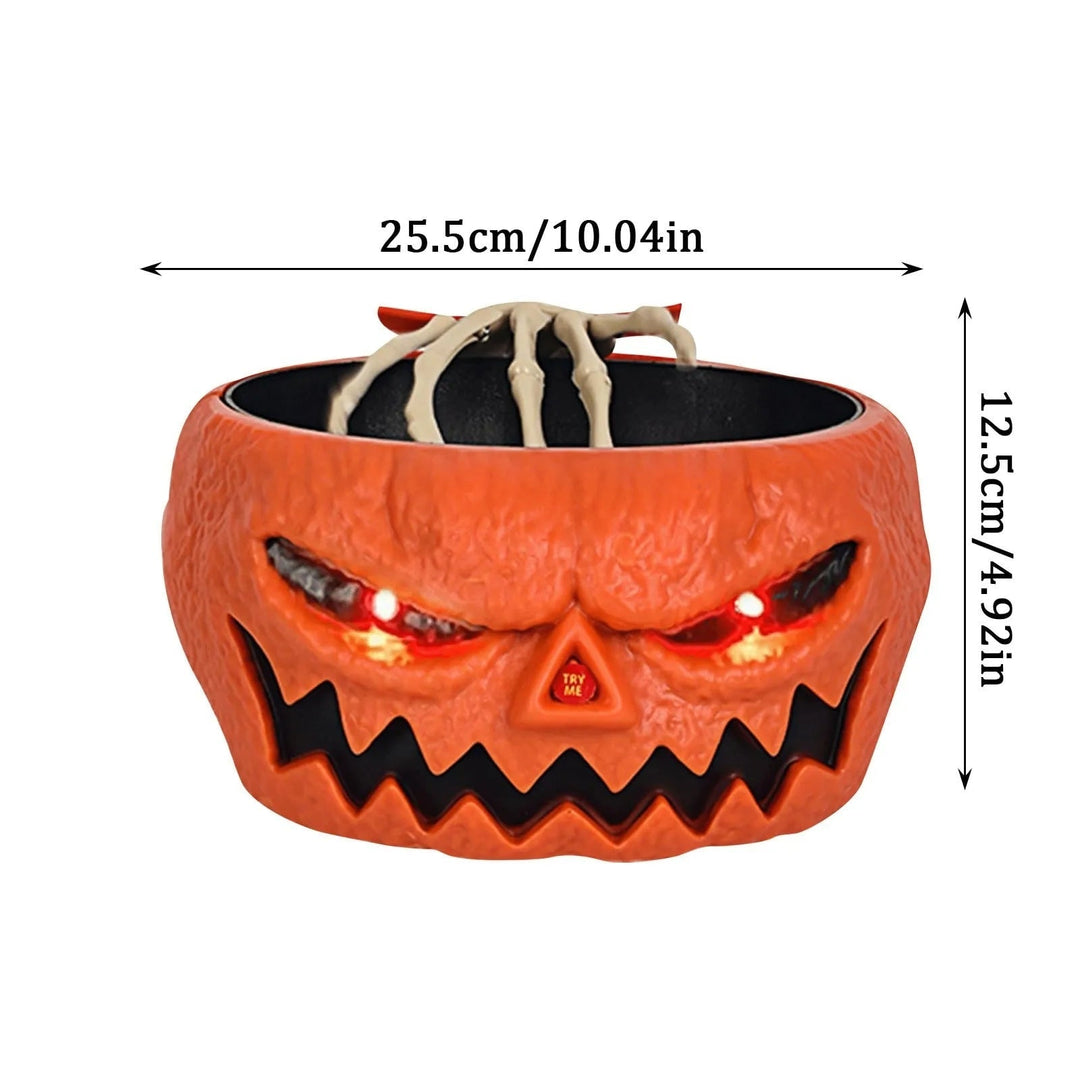 Halloween-decoratie geanimeerde snoepschaal met bewegingssensor, led-ogen en skeletthand voor feest