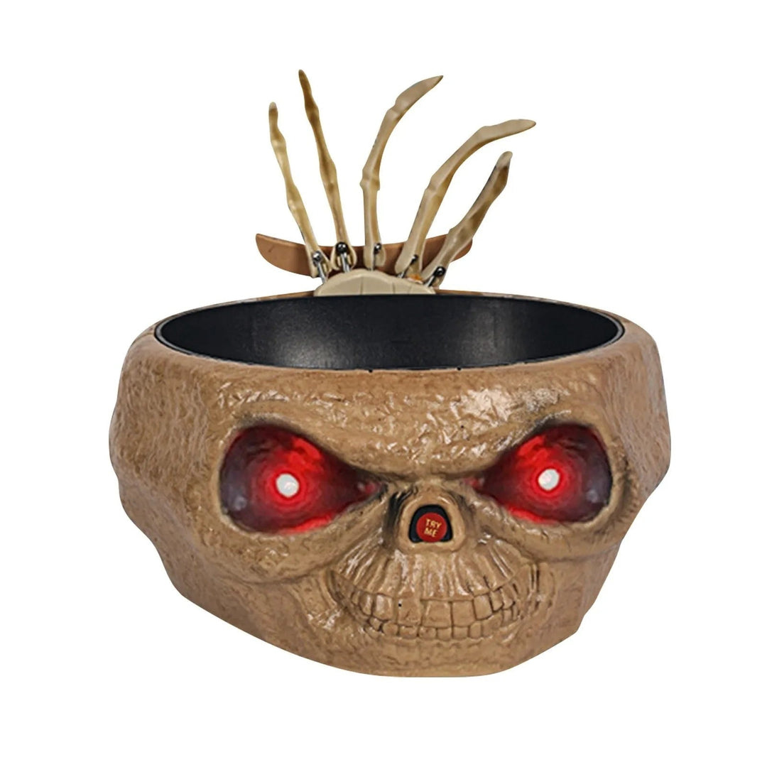 Halloween-decoratie geanimeerde snoepschaal met bewegingssensor, led-ogen en skeletthand voor feest
