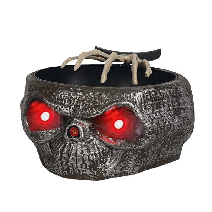 Halloween-decoratie geanimeerde snoepschaal met bewegingssensor, led-ogen en skeletthand voor feest