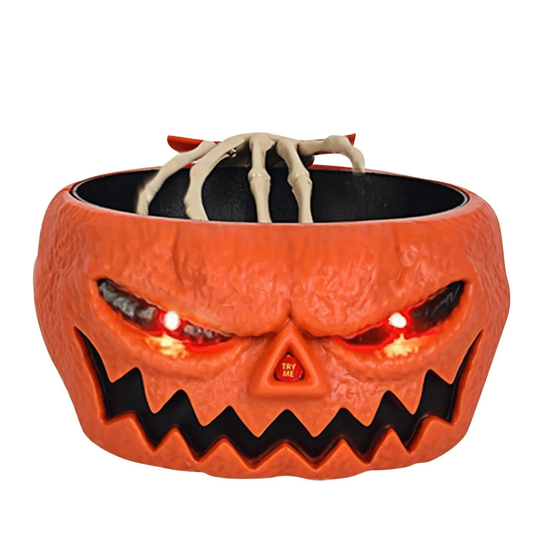 Halloween-decoratie geanimeerde snoepschaal met bewegingssensor, led-ogen en skeletthand voor feest