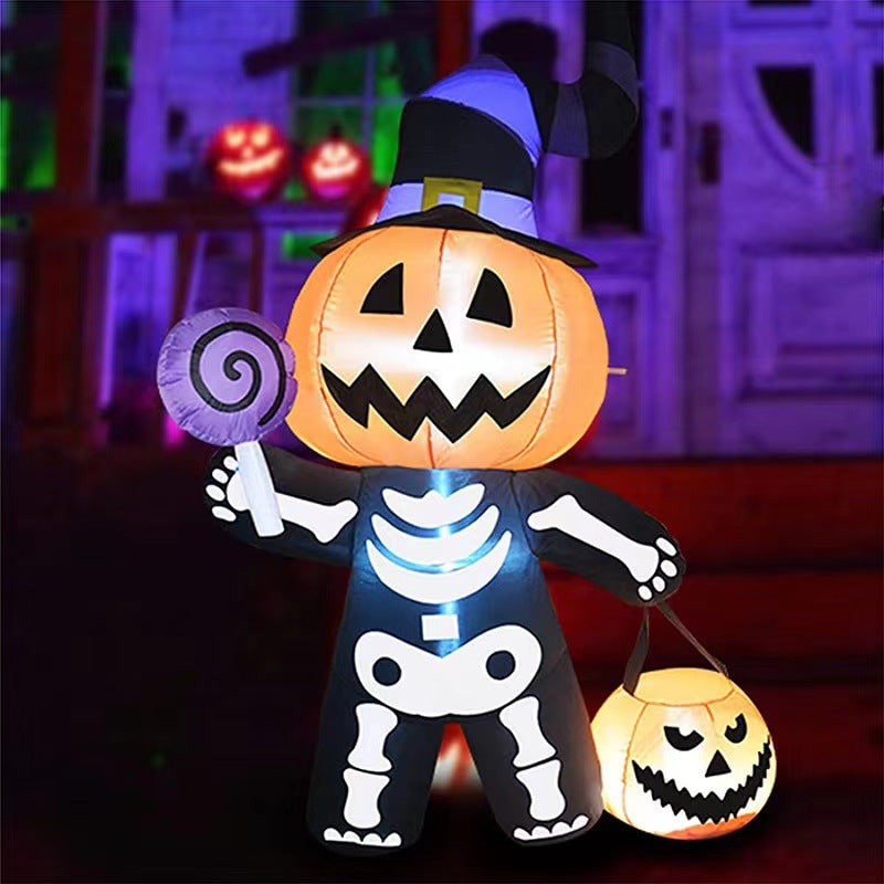Halloween-decoratie opblaasbare pompoenlantaarn-skelet met ledverlichting voor tuin en feest als decorstuk