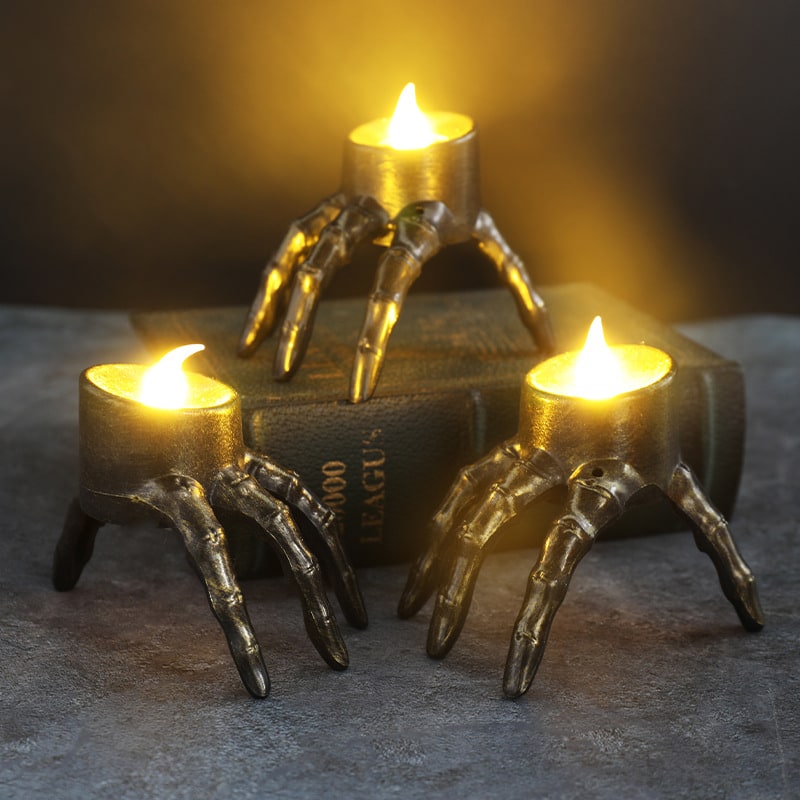 Halloween decoratie vlamloze LED-kaarsen op batterijen en skeletand-rekwisiet theelicht