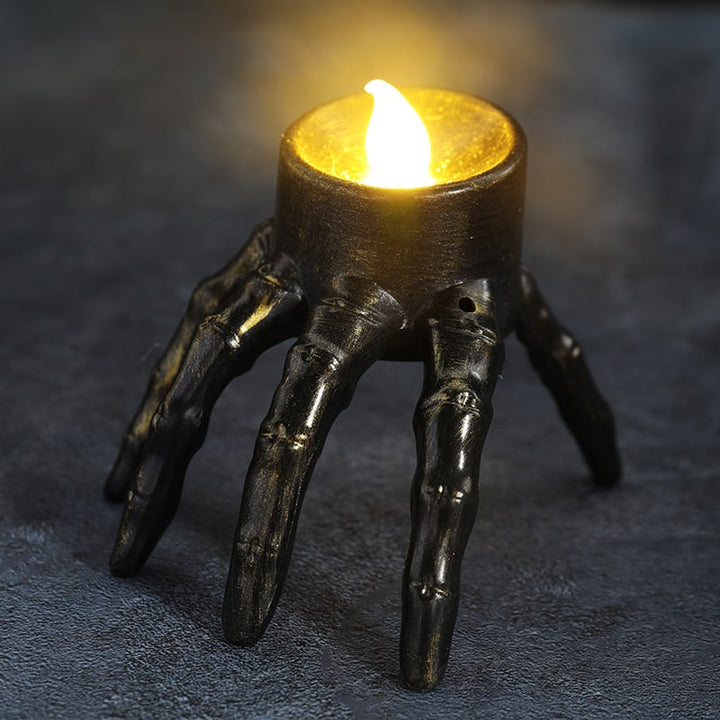 Halloween decoratie vlamloze LED-kaarsen op batterijen en skeletand-rekwisiet theelicht