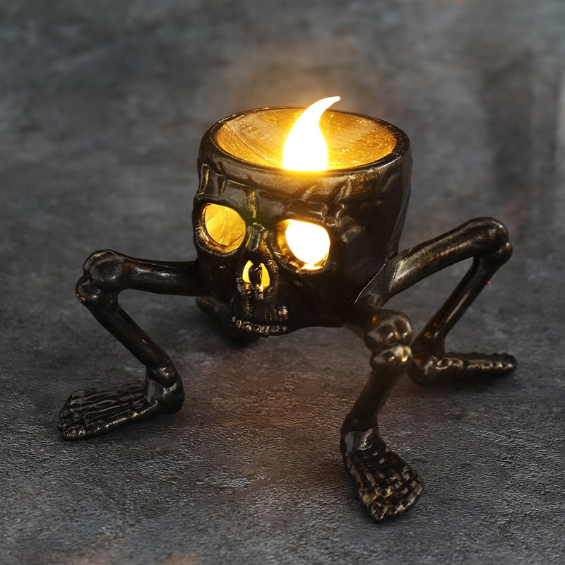 Halloween decoratie vlamloze LED-kaarsen op batterijen en skeletand-rekwisiet theelicht