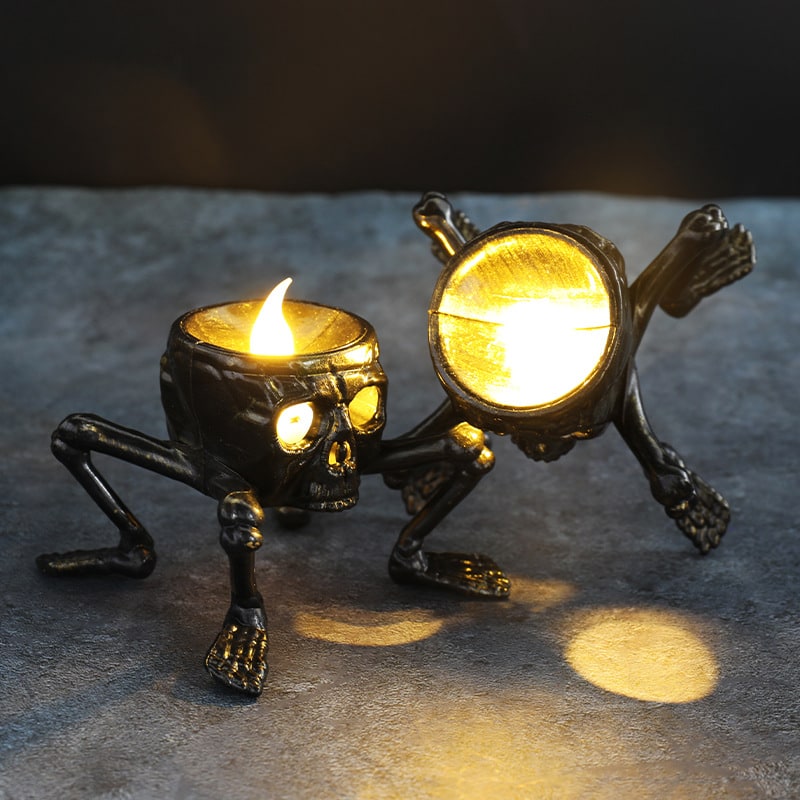 Halloween decoratie vlamloze LED-kaarsen op batterijen en skeletand-rekwisiet theelicht