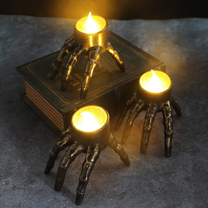 Halloween decoratie vlamloze LED-kaarsen op batterijen en skeletand-rekwisiet theelicht
