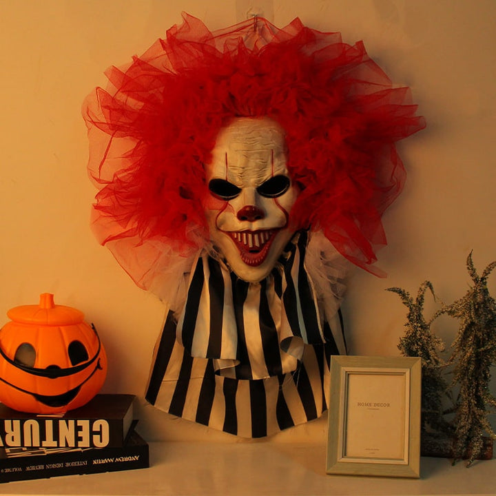 Halloween buitendecoratie deurhanger enge clown krans voordeurdecoratie met verlichting