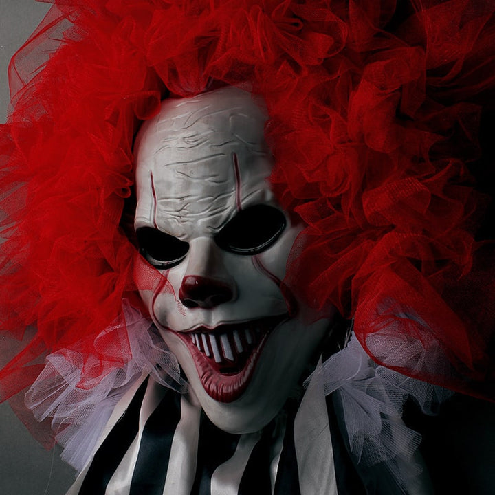 Halloween buitendecoratie deurhanger enge clown krans voordeurdecoratie met verlichting