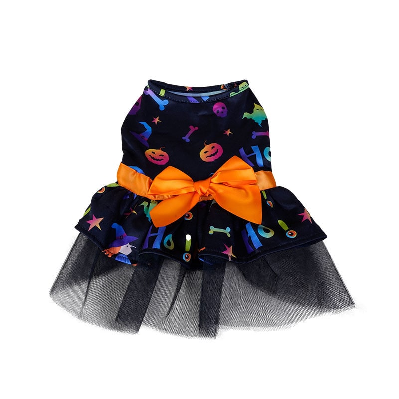 Halloween-hondenkostuum jurk met tutu-rok en satijnen strik, outfits voor huisdieren