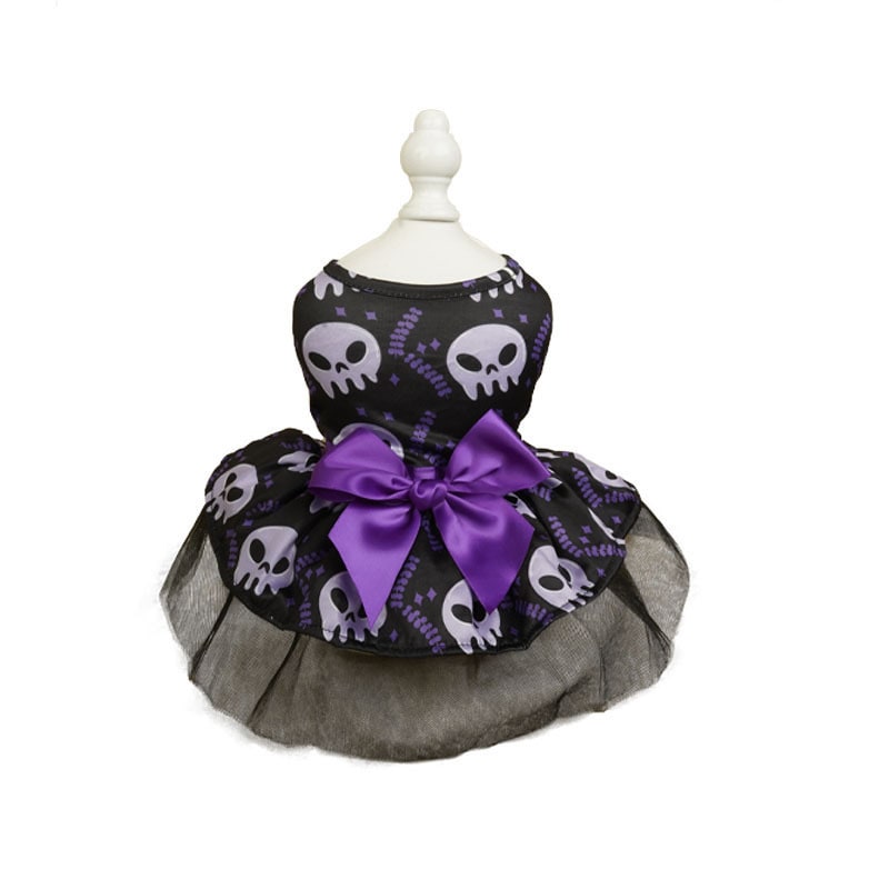 Halloween-hondenkostuum jurk met tutu-rok en satijnen strik, outfits voor huisdieren