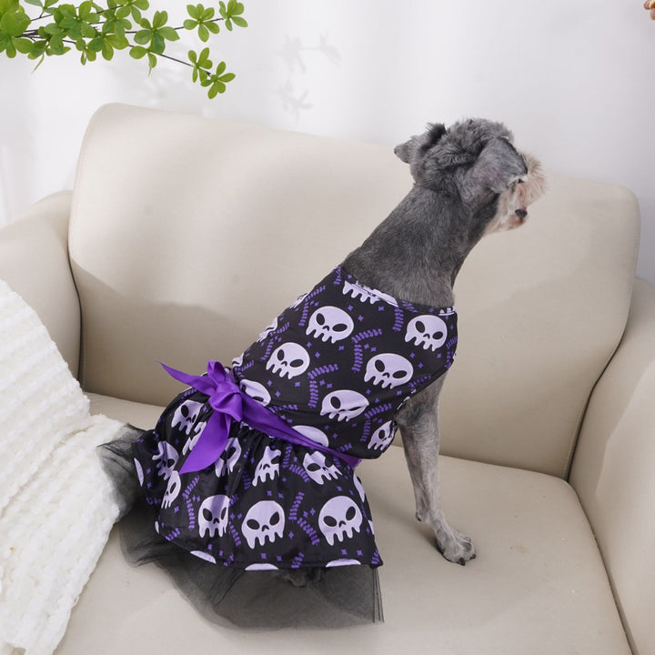 Halloween-hondenkostuum jurk met tutu-rok en satijnen strik, outfits voor huisdieren