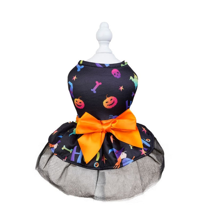 Halloween-hondenkostuum jurk met tutu-rok en satijnen strik, outfits voor huisdieren
