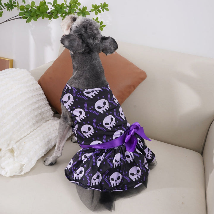 Halloween-hondenkostuum jurk met tutu-rok en satijnen strik, outfits voor huisdieren