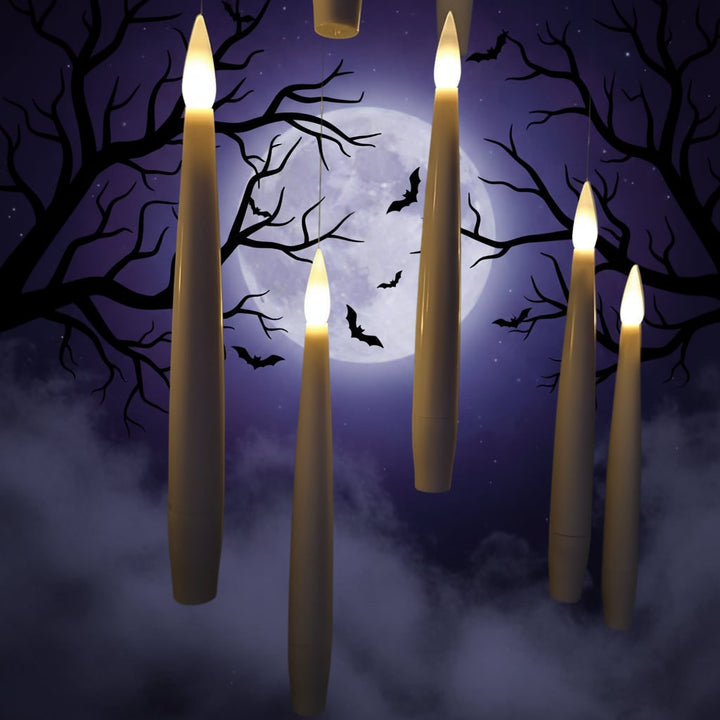 Halloween vlamloze led-dinerkaarsen met afstandsbediening, op batterijen, zwevend hangend